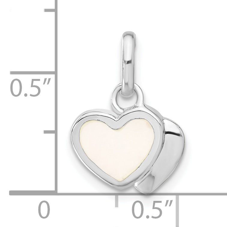 Sterling Silver Rhodium Plated Mother Of Pearl Double Heart Charm