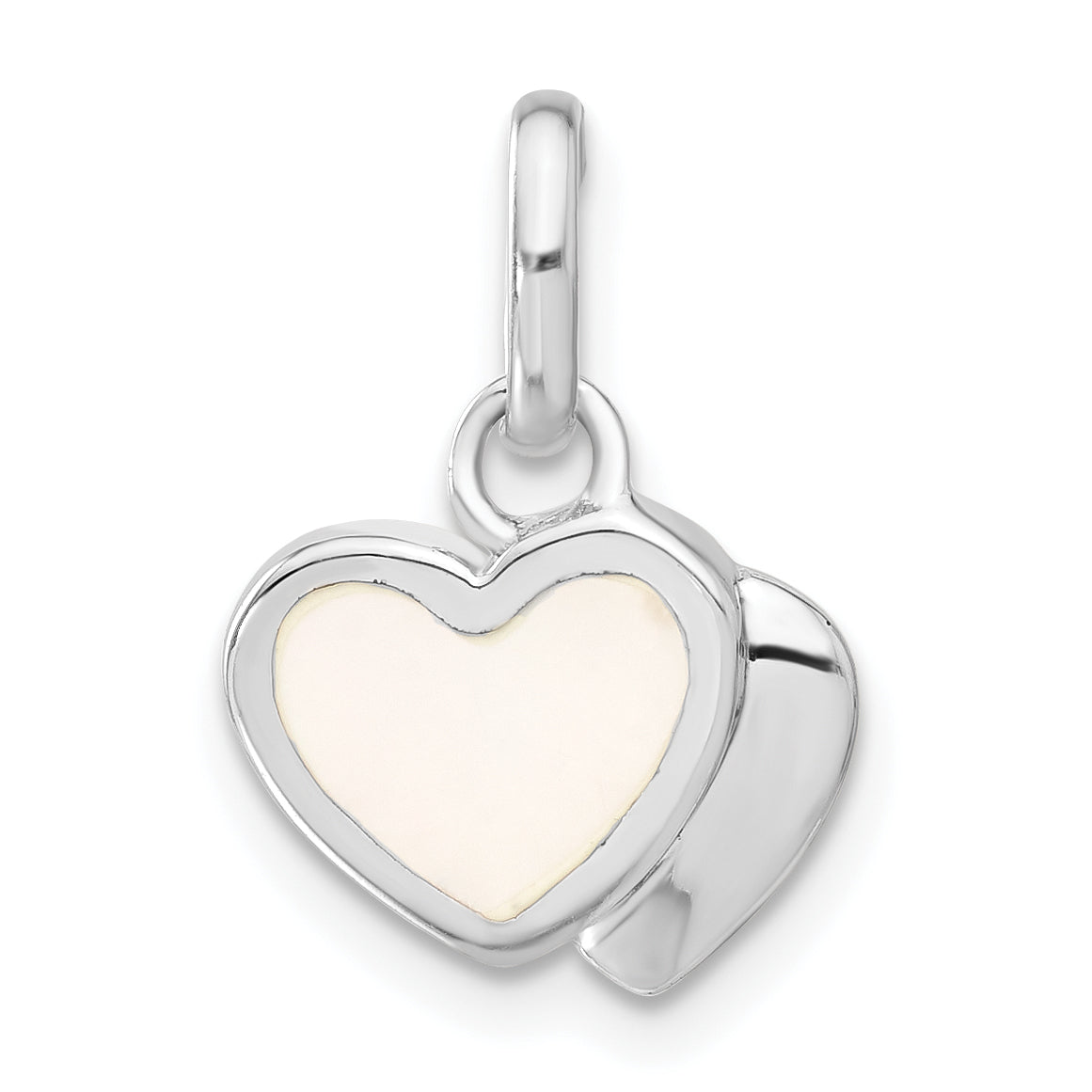 Sterling Silver Rhodium Plated Mother Of Pearl Double Heart Charm