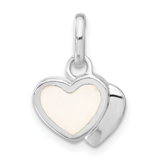 Sterling Silver Rhodium Plated Mother Of Pearl Double Heart Charm