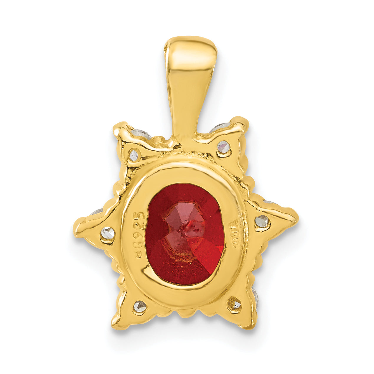 Sterling Silver Flash Gold-Plated Red & White Cz Oval Pendant