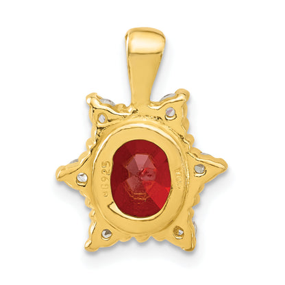 Sterling Silver Flash Gold-Plated Red & White Cz Oval Pendant