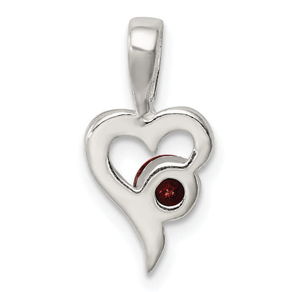Sterling Silver With Red Cz Heart Pendant