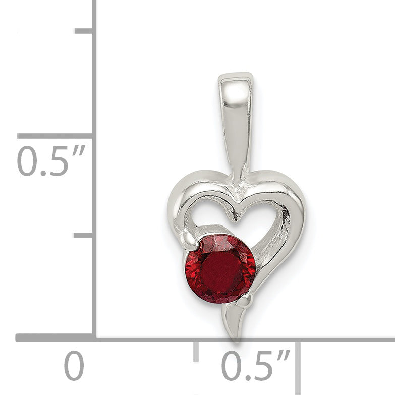 Sterling Silver With Red Cz Heart Pendant