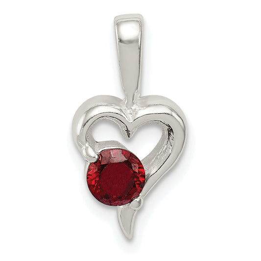 Sterling Silver With Red Cz Heart Pendant