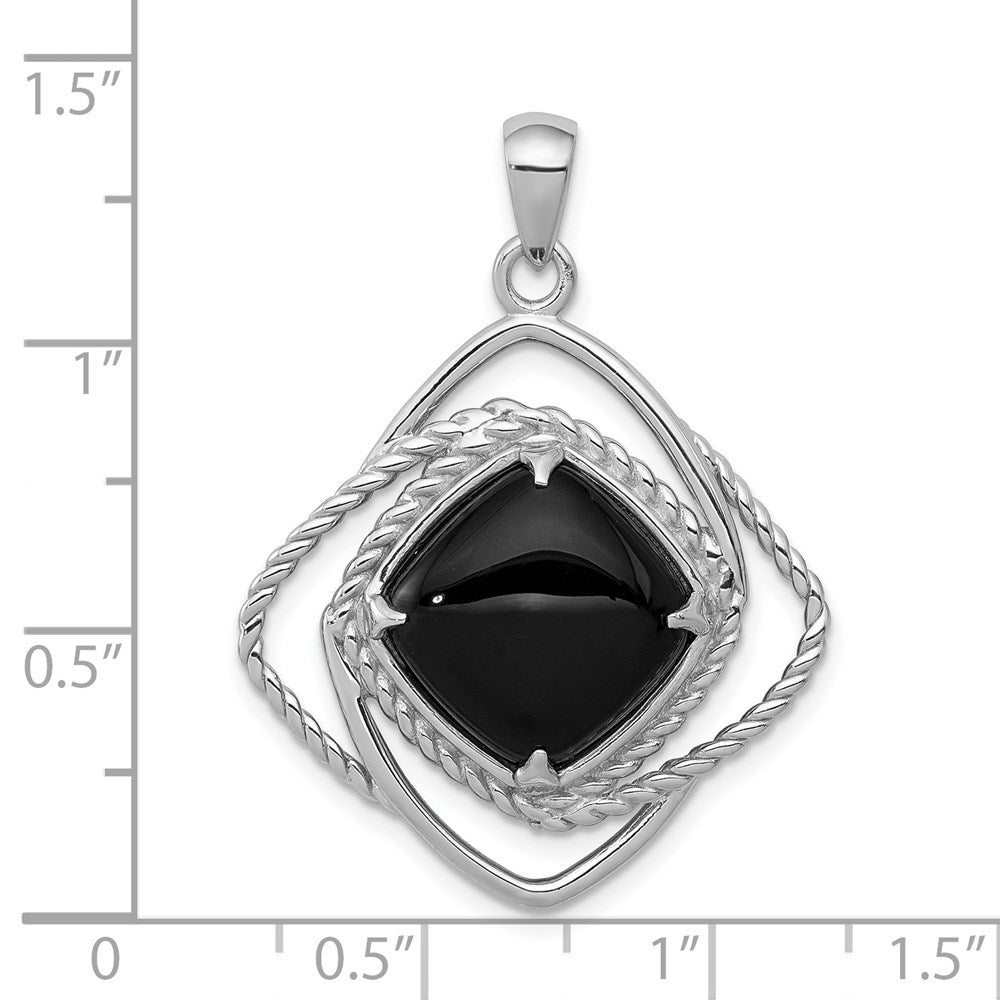 Sterling Silver Rhodium-Plated Onyx Square Pendant
