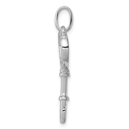 Sterling Silver Rhodium Plated Cz Key Pendant