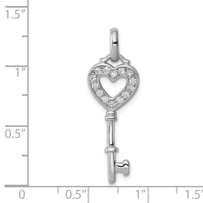 Sterling Silver Rhodium Plated Cz Key Pendant