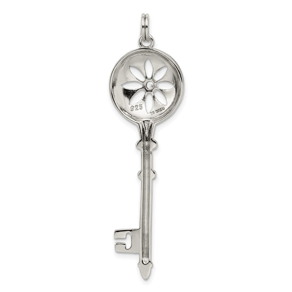Sterling Silver Rhodium-Plated Cz Key Pendant