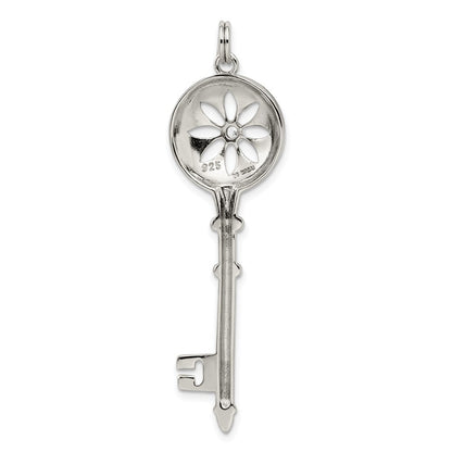 Sterling Silver Rhodium-Plated Cz Key Pendant