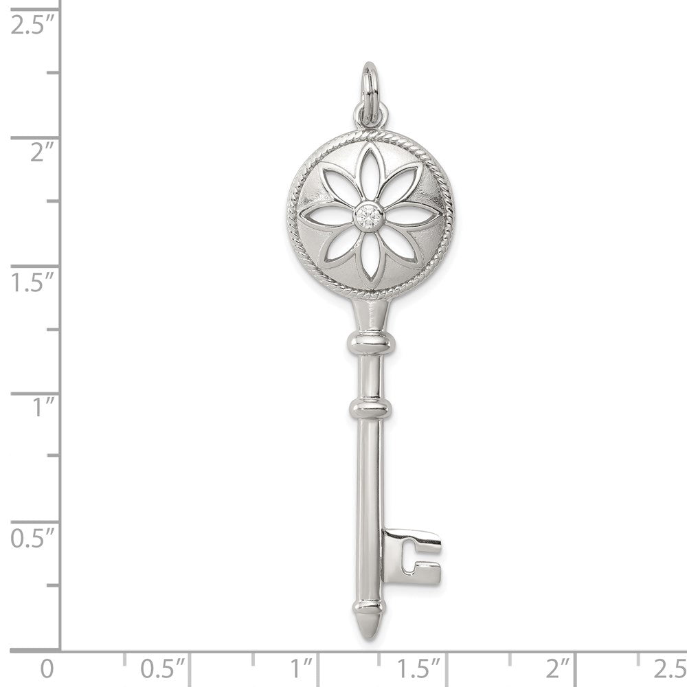 Sterling Silver Rhodium-Plated Cz Key Pendant
