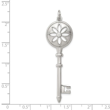 Sterling Silver Rhodium-Plated Cz Key Pendant