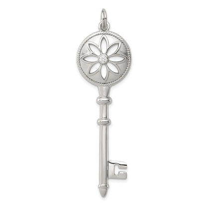 Sterling Silver Rhodium-Plated Cz Key Pendant