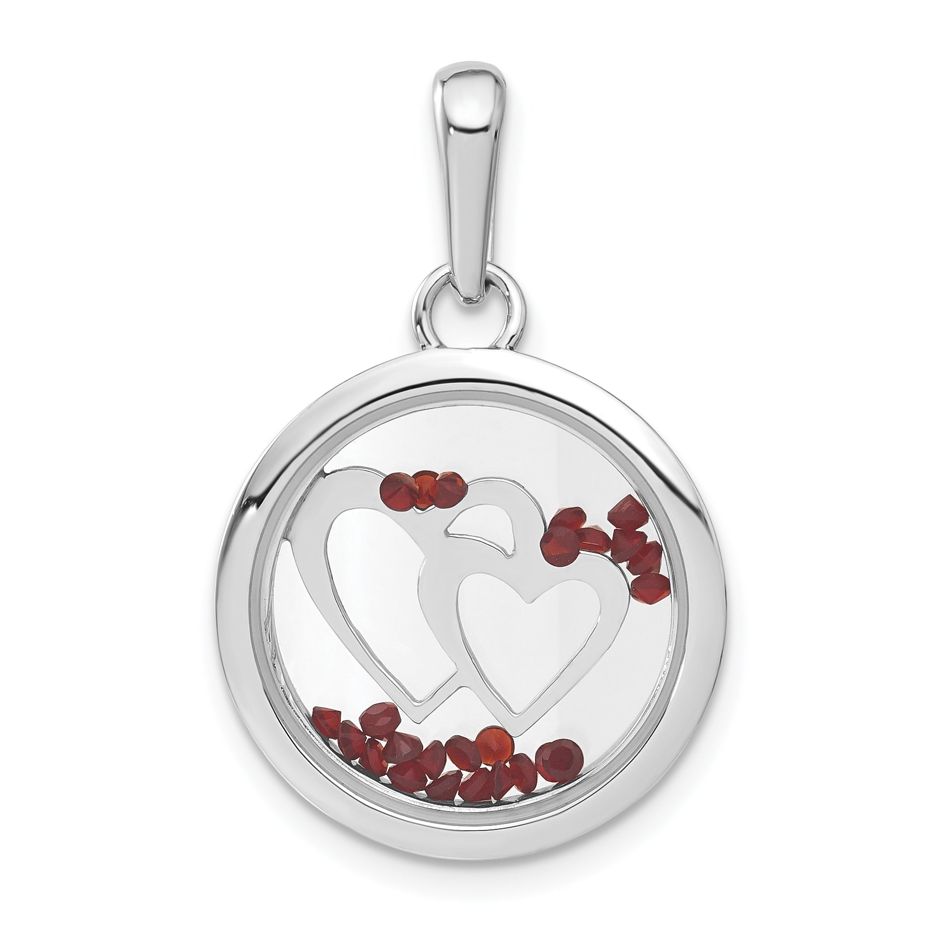 Sterling Silver Rhodium-Plated Hearts & Floating Glass Beads Pendant