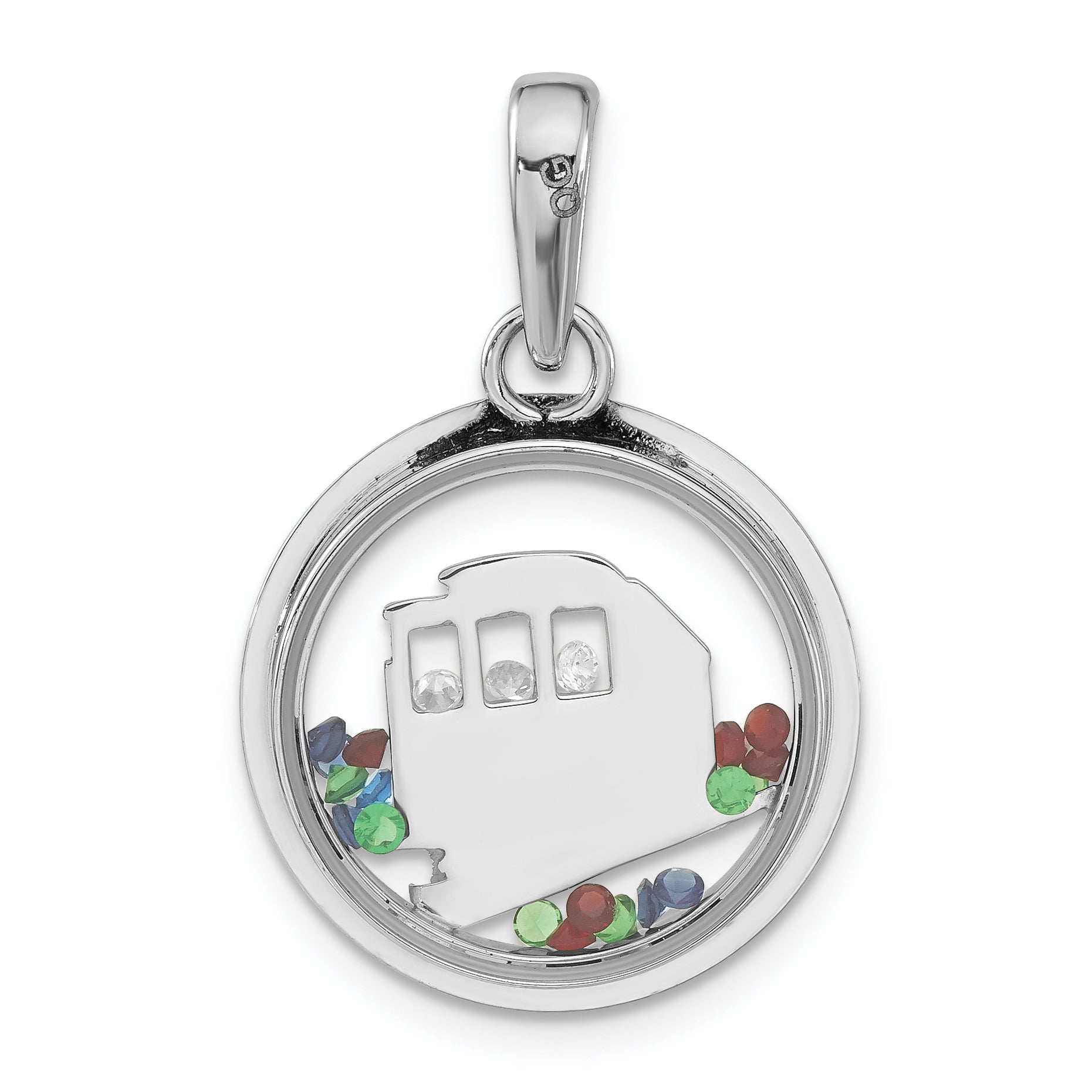 Sterling Silver Rhodium-Plated Cable Car & Floating Glass Beads Pendant
