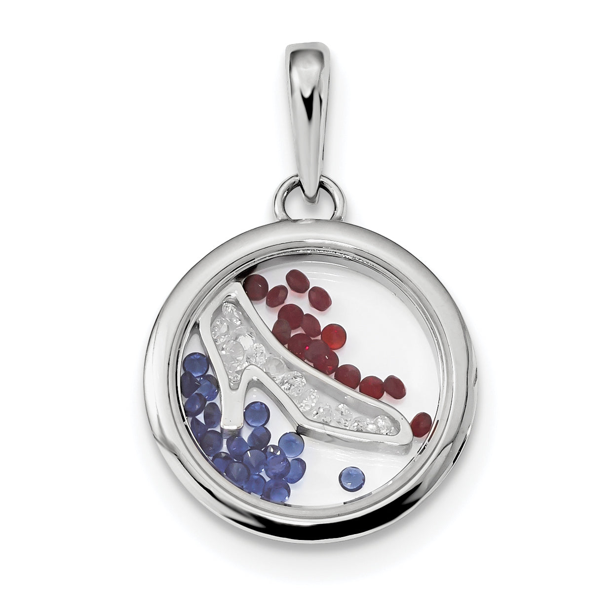 Sterling Silver Rhodium-Plated High Heel Shoe & Floating Beads Pendant