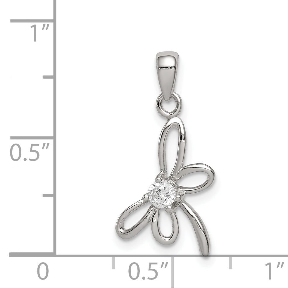 Sterling Silver Rhodium-Plated Dragonfly W/ Cz Center Pendant