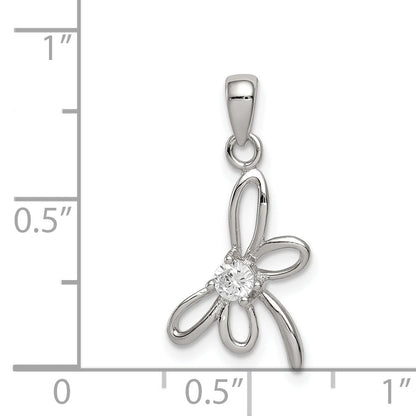 Sterling Silver Rhodium-Plated Dragonfly W/ Cz Center Pendant