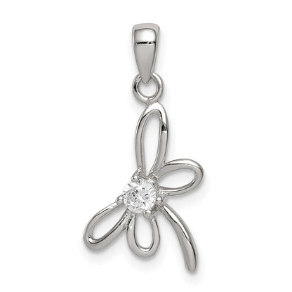 Sterling Silver Rhodium-Plated Dragonfly W/ Cz Center Pendant