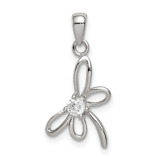 Sterling Silver Rhodium-Plated Dragonfly W/ Cz Center Pendant