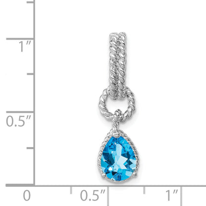 Sterling Silver Rhodium Blue Topaz Pear Twisted Pendant