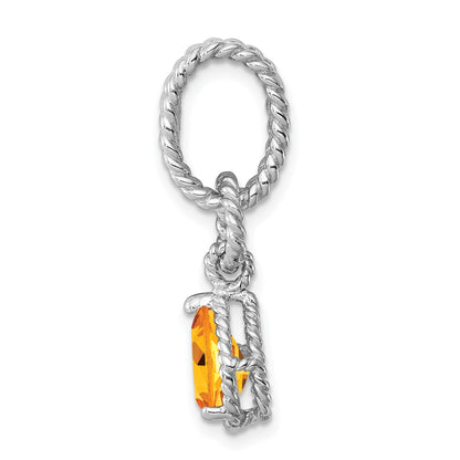 Sterling Silver Rhodium Citrine Pear Twisted Pendant
