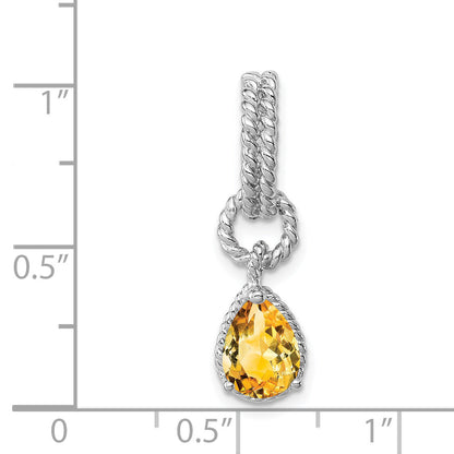 Sterling Silver Rhodium Citrine Pear Twisted Pendant