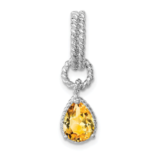 Sterling Silver Rhodium Citrine Pear Twisted Pendant