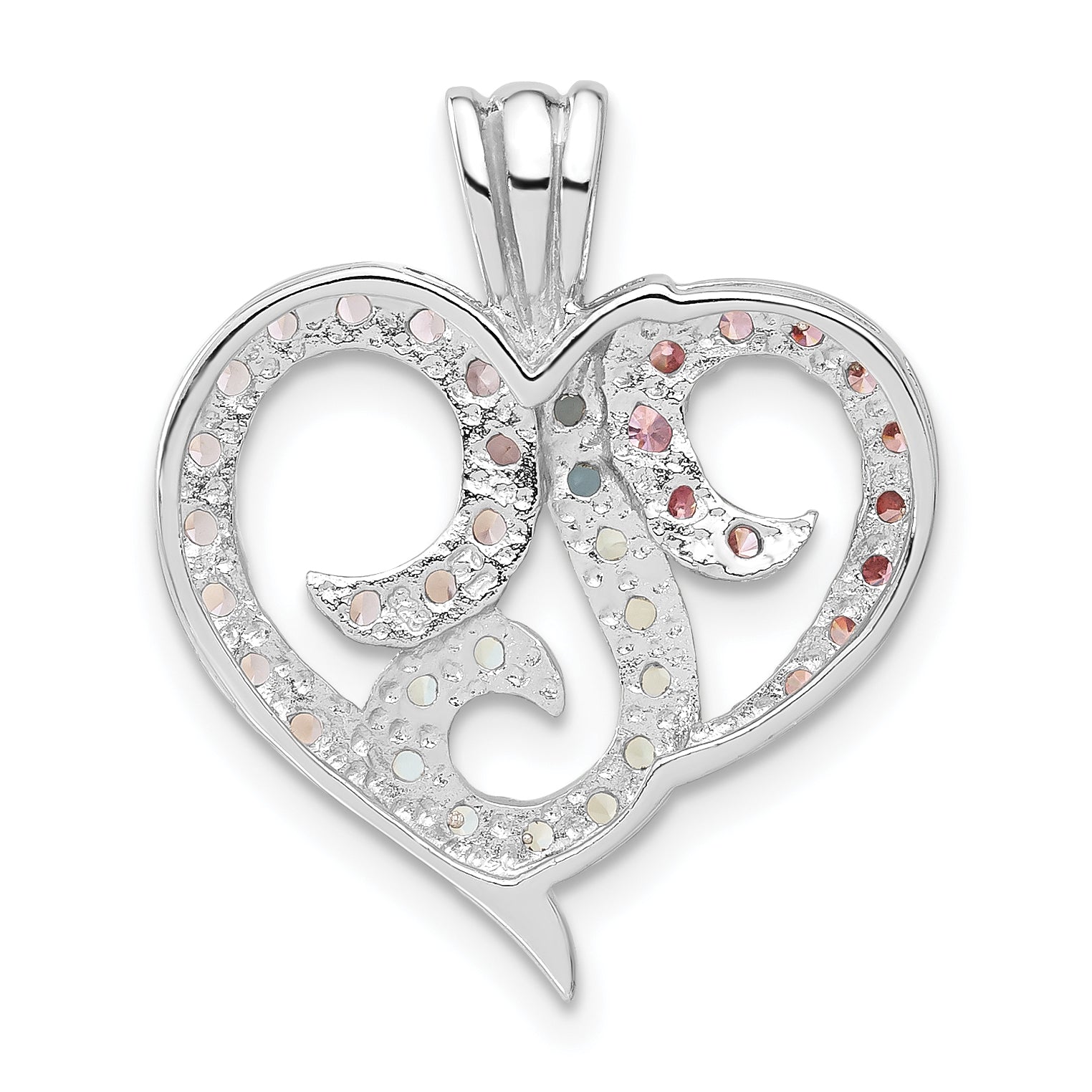Sterling Silver Multi Color Cz Heart Pendant