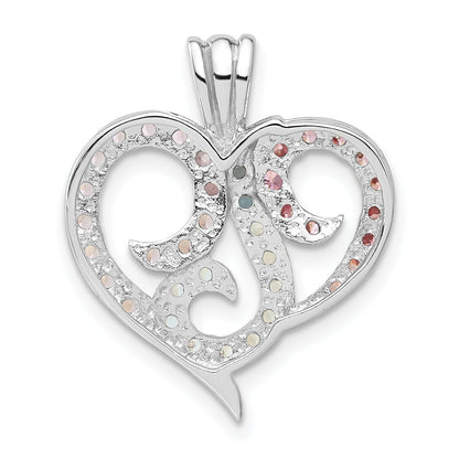 Sterling Silver Multi Color Cz Heart Pendant