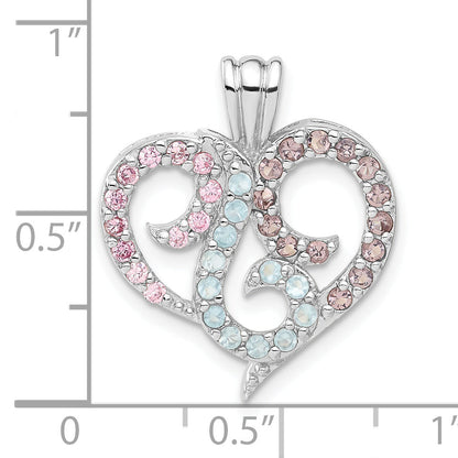 Sterling Silver Multi Color Cz Heart Pendant