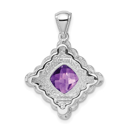 Sterling Silver Rhodium-plated Amethyst and Diamond Pendant