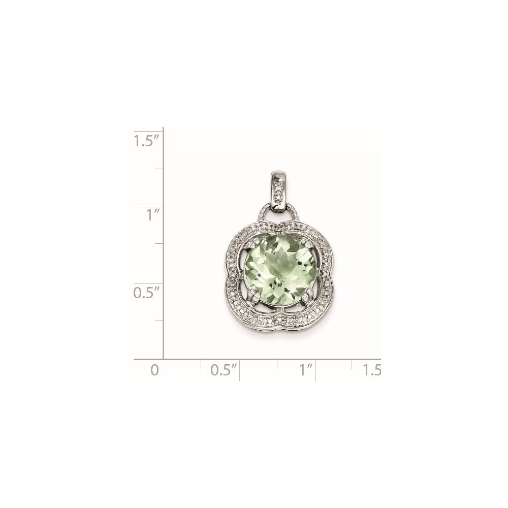 Sterling Silver Rhodium-plated Green Quartz Pendant