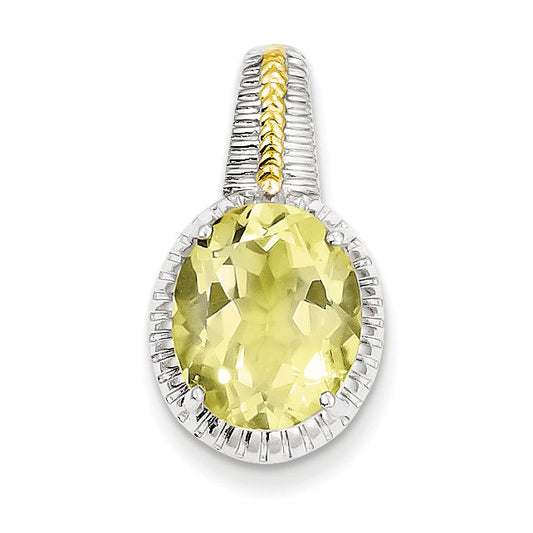 Sterling Silver W/ Flash Gold-Plate Accent Lemon Quartz Pendant