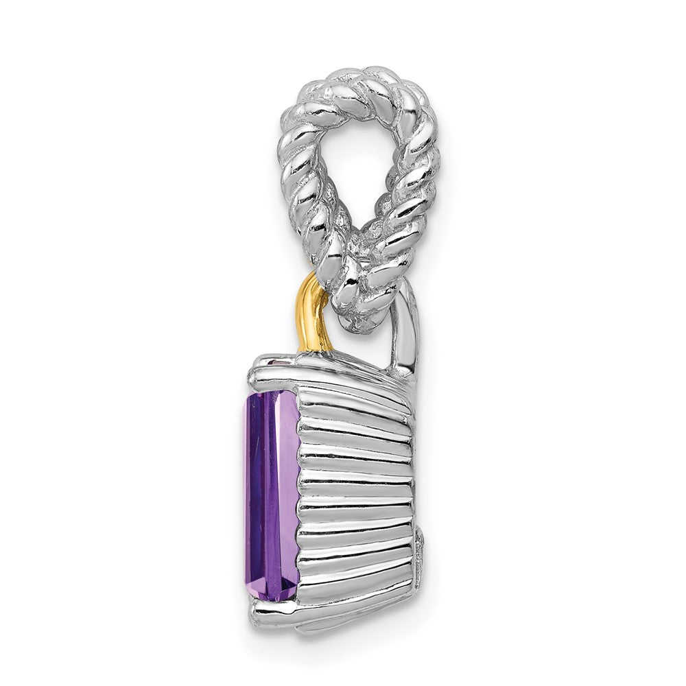 Sterling Silver Rhodium w/Flash Gold-plate Accent Amethyst Pendant