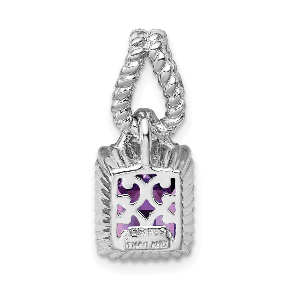 Sterling Silver Rhodium w/Flash Gold-plate Accent Amethyst Pendant