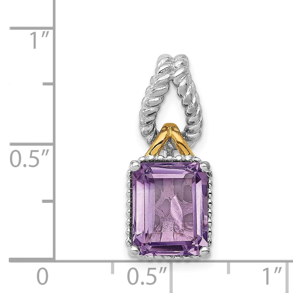 Sterling Silver Rhodium w/Flash Gold-plate Accent Amethyst Pendant