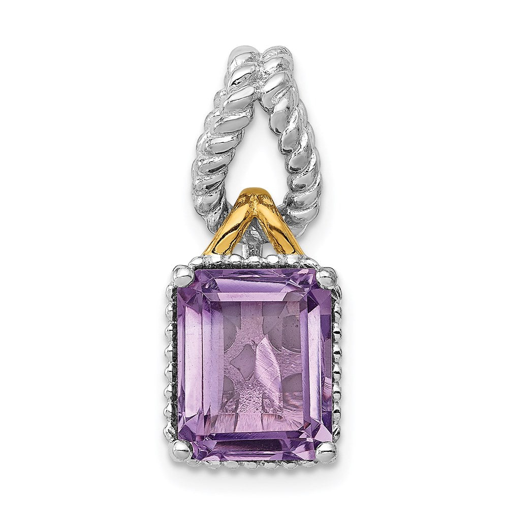 Sterling Silver Rhodium w/Flash Gold-plate Accent Amethyst Pendant