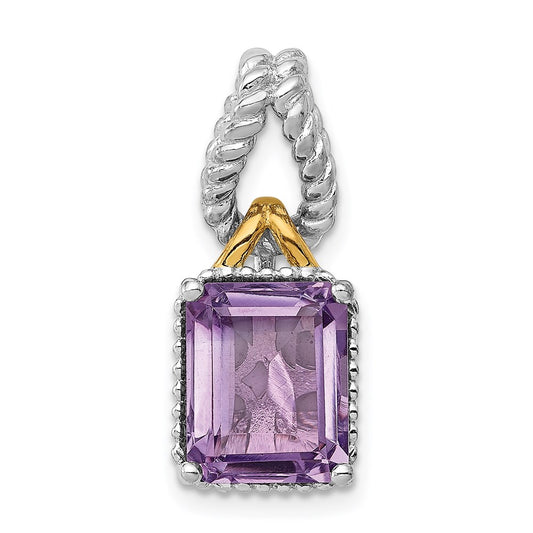 Sterling Silver Rhodium w/Flash Gold-plate Accent Amethyst Pendant