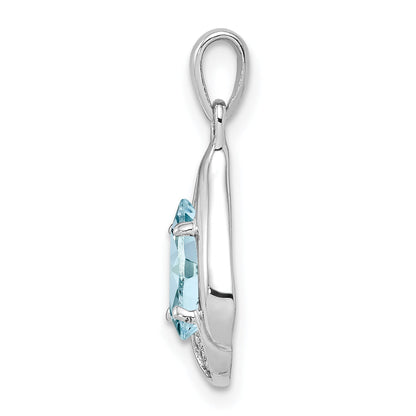 Sterling Silver Rhodium Plated Diamond And Aquamarine Pendant