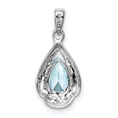 Sterling Silver Rhodium Plated Diamond And Aquamarine Pendant