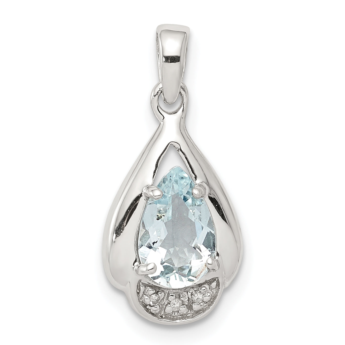 Sterling Silver Rhodium Plated Diamond And Aquamarine Pendant