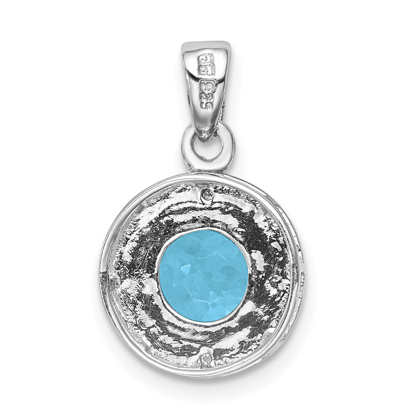 Sterling Silver Rhodium Plated Diamond & Light Swiss Bt Pendant