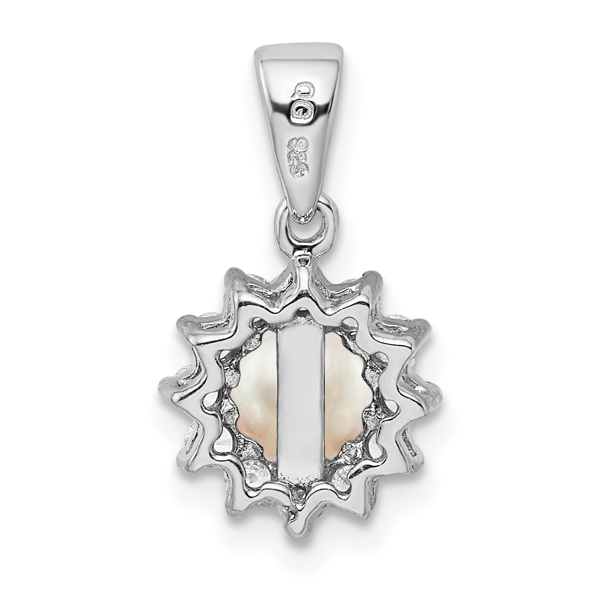 Sterling Silver Rhodium Plated Fw Cultured Pearl & Cz Pendant