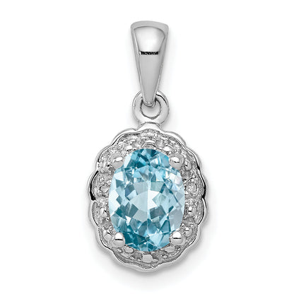 Sterling Silver Rhodium Plated Diamond & Light Swiss Bt Oval Pendant