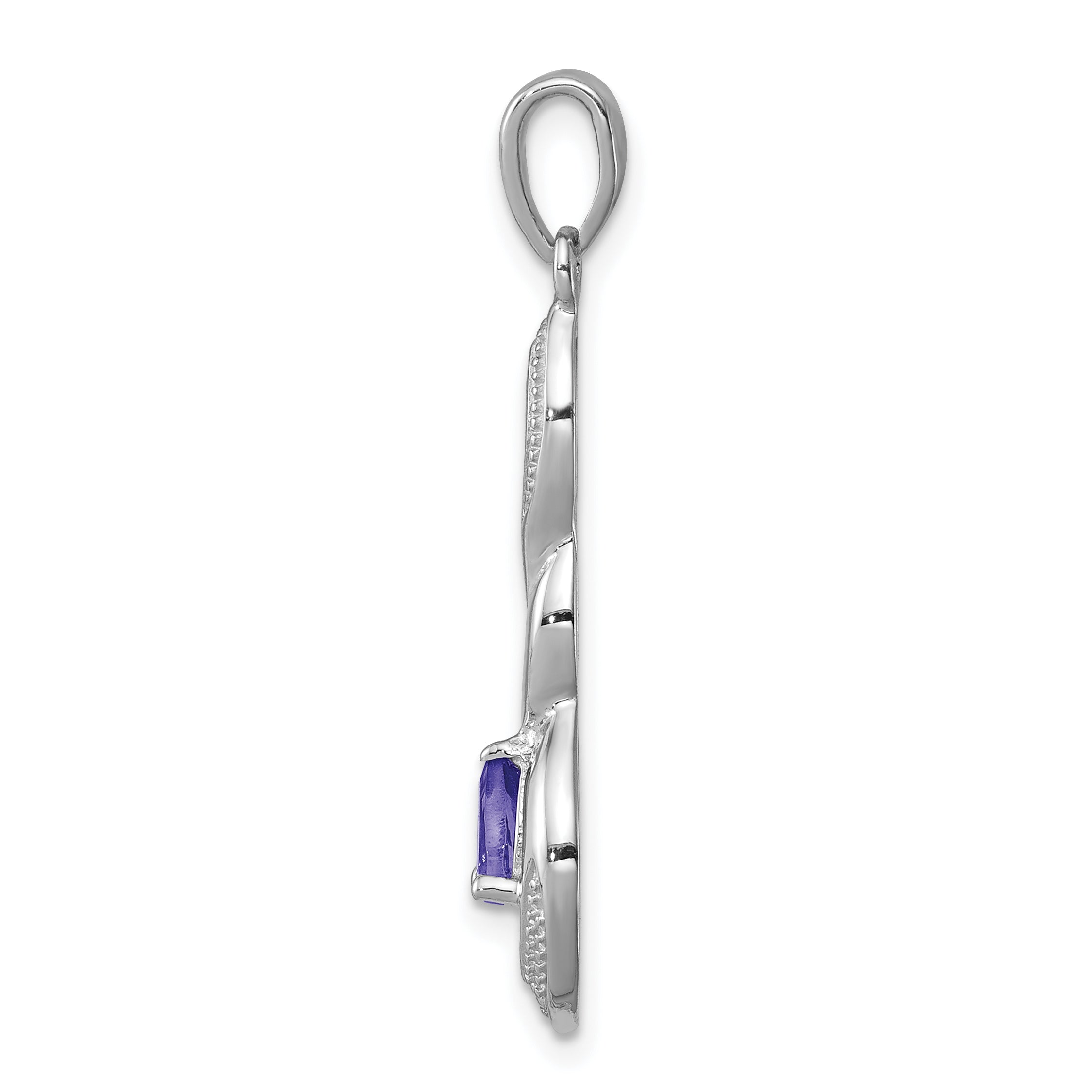 Sterling Silver Rhodium Plated Diamond Accent And Tanzanite Pendant