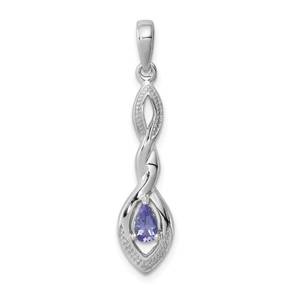 Sterling Silver Rhodium Plated Diamond Accent And Tanzanite Pendant