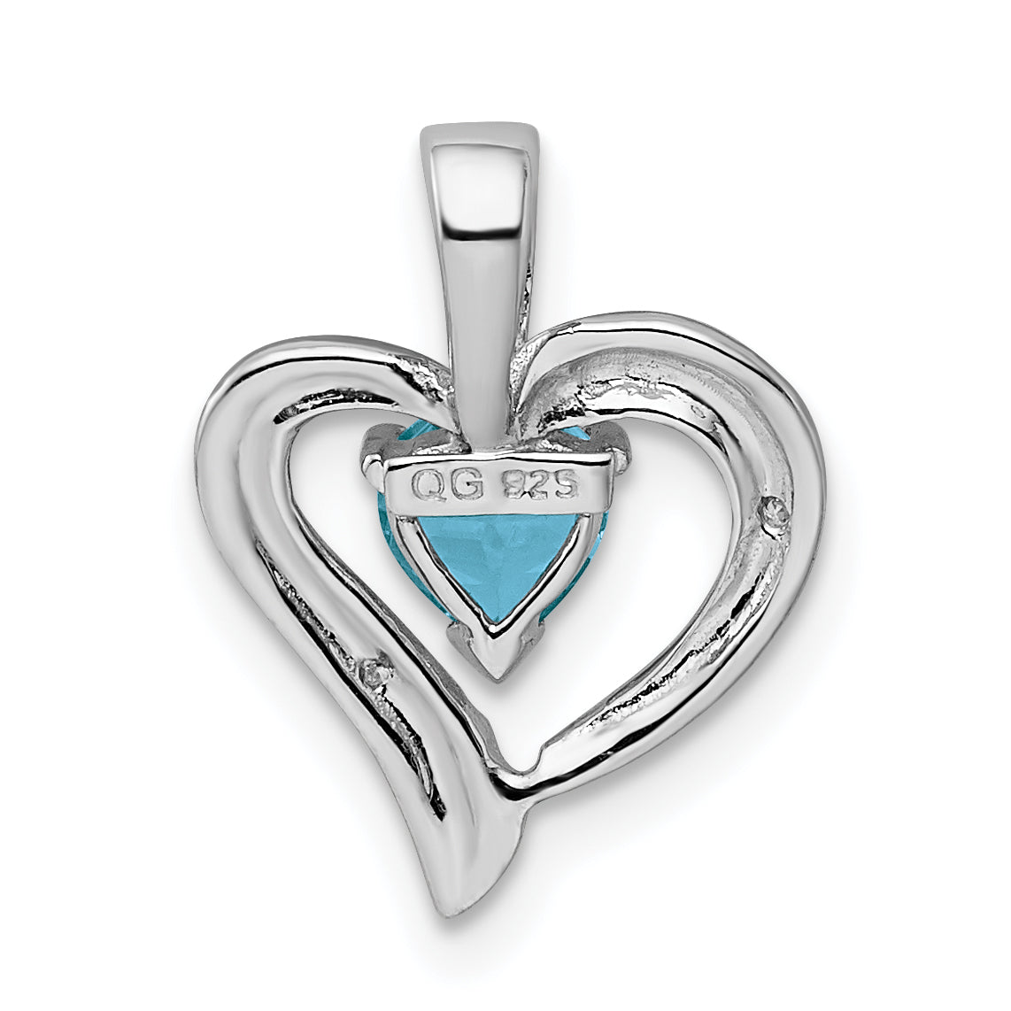 Sterling Silver Rhodium Plated Diamond & Swiss Bt Heart Pendant