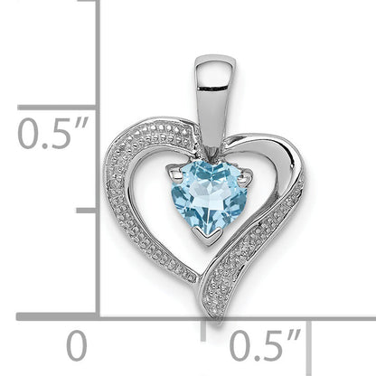 Sterling Silver Rhodium Plated Diamond & Swiss Bt Heart Pendant