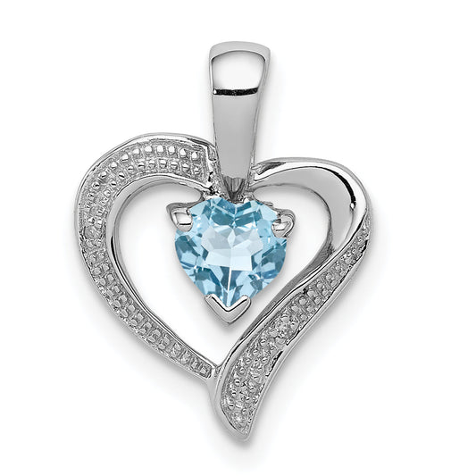 Sterling Silver Rhodium Plated Diamond & Swiss Bt Heart Pendant