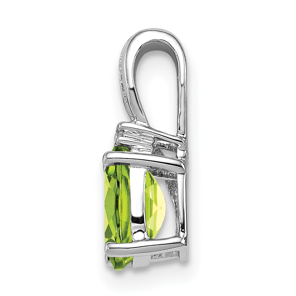 Sterling Silver Rhodium Plated Diamond And Peridot Oval Pendant